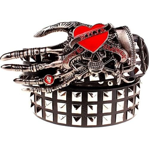 Full rivet belt men punk rivets belt skull love kills belt whole Spikes rivets skull hand hip hop show