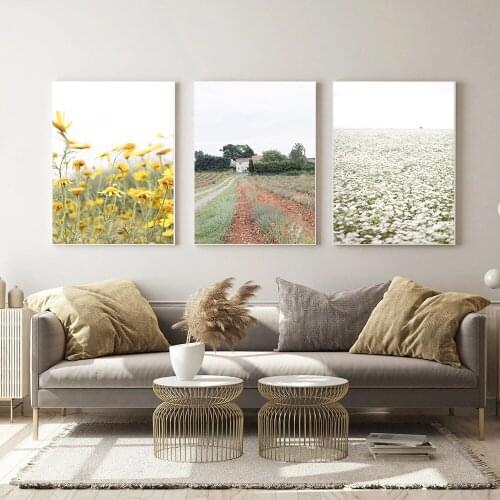 Countryside Nature Landscape Poster Field Meadow Wall Art Flowers Canvas Painting Print Scandinavian Picture Nordic Home Decor