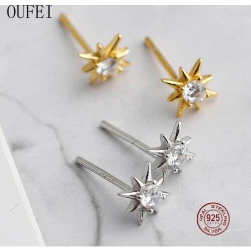 Sun Star Stud Earrings 925 Sterling Silver Zircon Crystal Small Earrings For Women Wholesale Earrings Trendy 925 Silver Jewelry