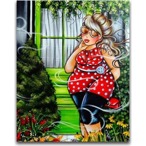 Cartoon Fat Woman Pre-Printed 11CT Cross Stitch Patterns DIY Embroidery DMC Threads Knitting Painting Handicraft Mulina