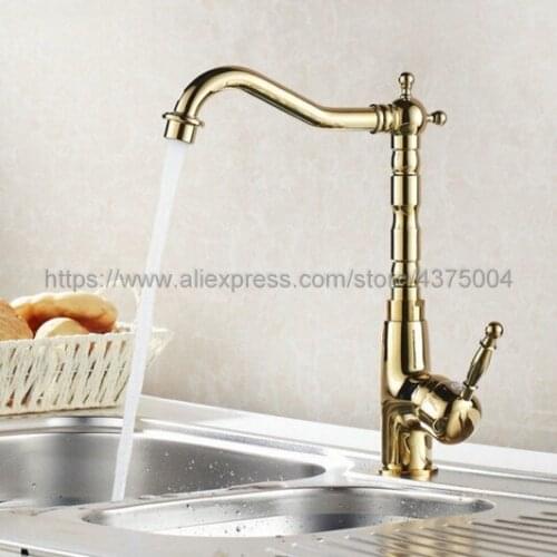 Kitchen Sink Faucets Polished Gold Color Single Handle Kitchen Basin Faucets Deck Mounted Hot&Cold Water Mixer Tap Nsf097