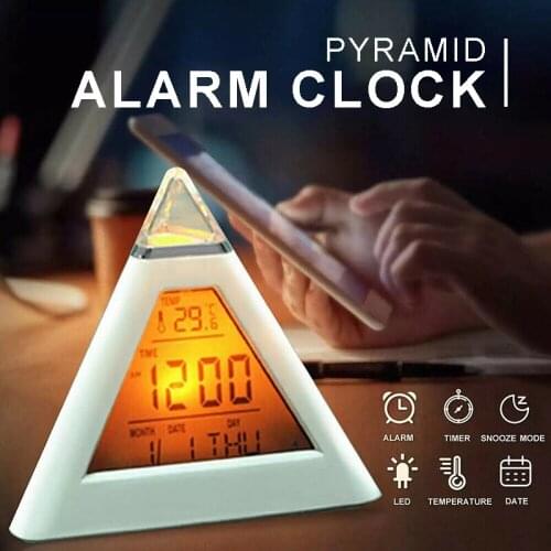 Modern Style Triangle LED Alarm Clock Multi-function Electric Digital Calendar Decor Clocks 7 Colors Luminous Kids Alarm Clocks