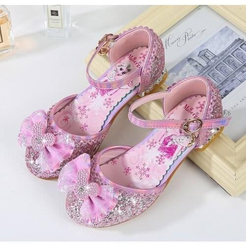Disney Girls Shoes Toddler Kids Girls Pearl Butterfly-knot Bling Single Princess Shoes Sandals Kids Girls Sandals