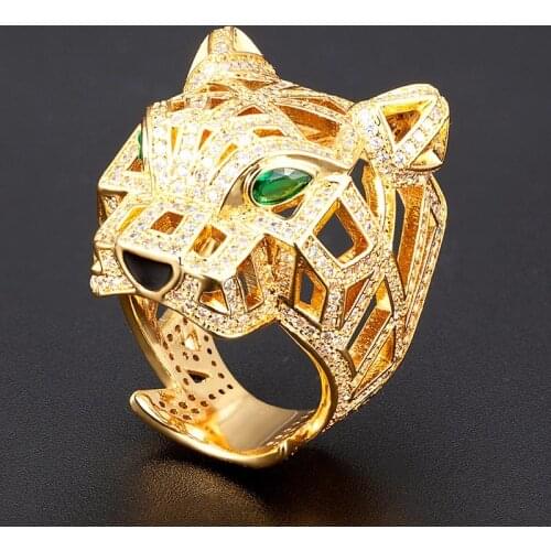 Zlxgirl jewelry Big size Cubic Zircon Engagement leopard shape mens Finger Rings Jewelry Dubai Gold anel couple Gifts