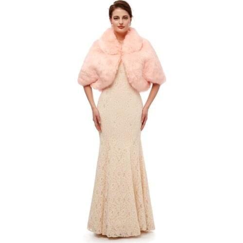 H&S BRIDAL Women Winter Bolero Faux Fur Shawl Jacket Shrug Bride Fur Wrap Stole Cape for Wedding Evening Party