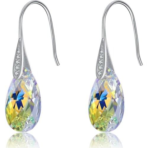 INMELODI 925 Sterling Silver Drop Earrings Pear-Shape Genuine Austrian Crystal for Women Fine Jewelry Wedding Birthday Gifts
