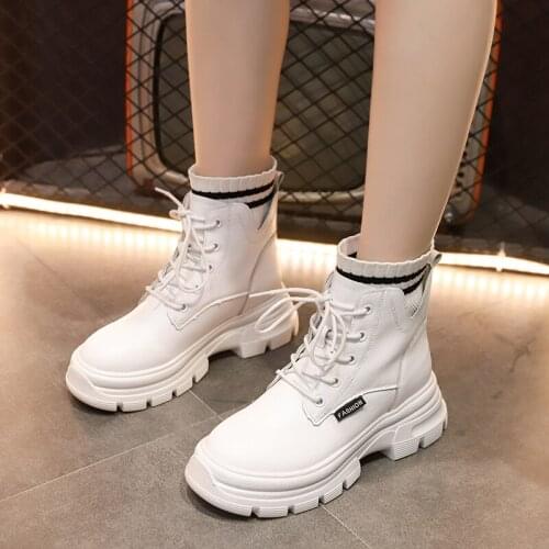 2021 New Spring Autumn Fashion Round Toe Ankle Boots Women Lace Up Shoes Ladies Platform Casual Womens Short Boots Women Shoes
