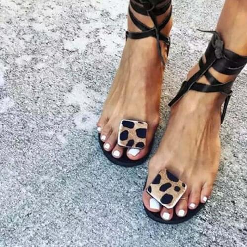 2020 Summer Strap Sandals Womens Flats Open Toe Leopard Casual Lightweight Shoes Rome Plus Size 35-43