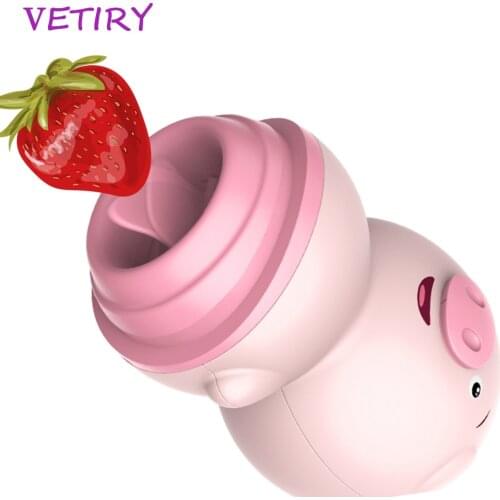 VETIRY Cute Pig Vibrator Tongue Licking Vibrator Sex Toys for Women Nipple Vagina Massage Stimulator 6 Modes Female Masturbator
