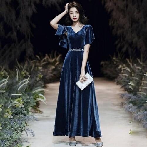 Evening Dress Simple Deep V-Neck Pleat Short Sleeves Empire A-Line Elegant Velour Ankle-Length Woman Formal Party Gowns A1290