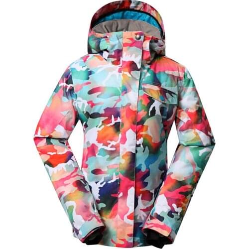 Winter Women Ski Jacket Colorful Camo Breathable Waterproof Windproof Snowboard Jacket Warm Outdoor Sport Ski Coat