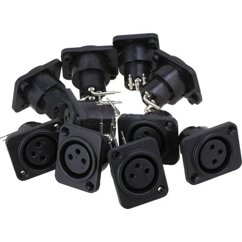 10pcs Black XLR 3pin Female Jack Panel Mount Chassis PCB Socket Connector Dropshipping