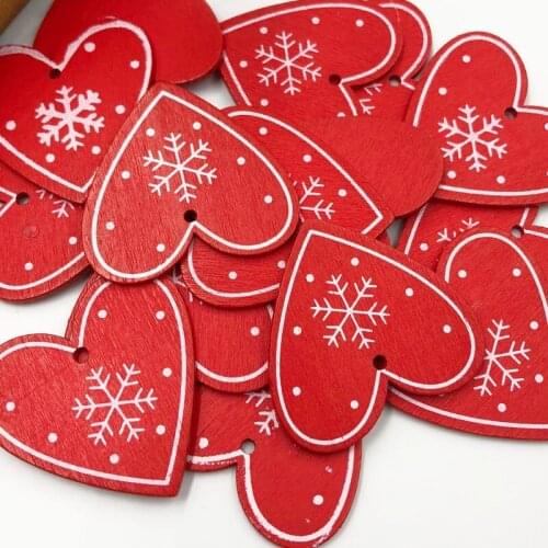 10pcs Wooden Red Heart Print Snowflake Buttons Doll Sewing Craft WB494