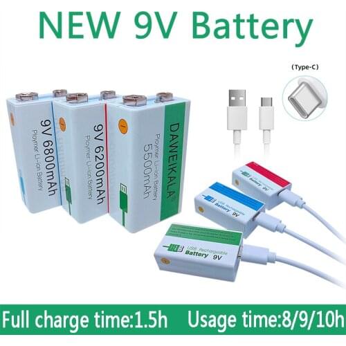 100% Orignal 9V High capacity li-ion Rechargeable battery Micro USB Battery 9V lithium for Microphone Toy USB charging cable