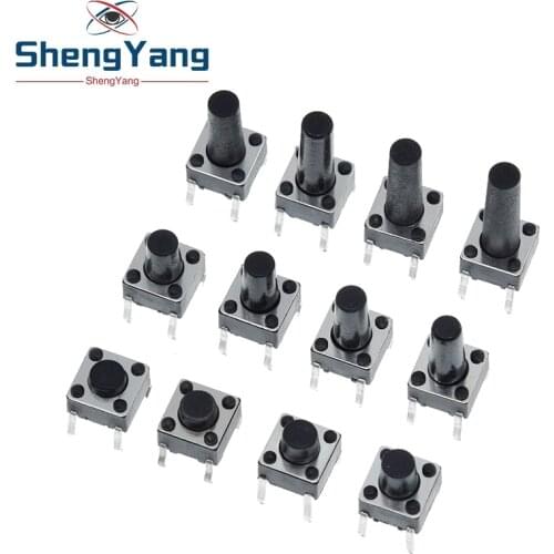 100pcs 6X6X5/4.3/5.5/6/7/8/9/10/13MM Tact Switch Push Button Switch 12V 4PIN DIP Micro Switch For TV/Toys/home use Button