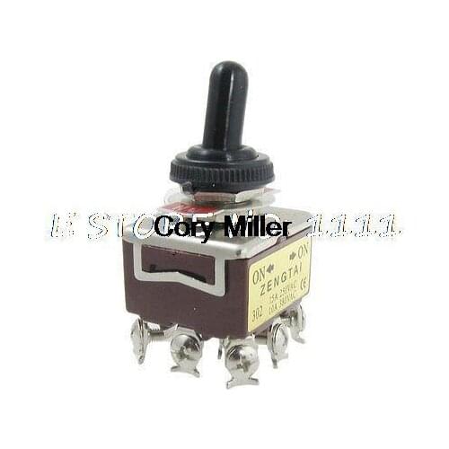 15A/250VAC 10A/380VAC ON/ON 2 Position 3PDT Toggle Switch w Waterproof Boot