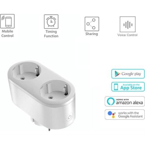 2 In 1 16A EU Smart Wifi Dual Socket With Timing Function Tuya App Remote Control Smart Plug Support Google Assistant Alexa home