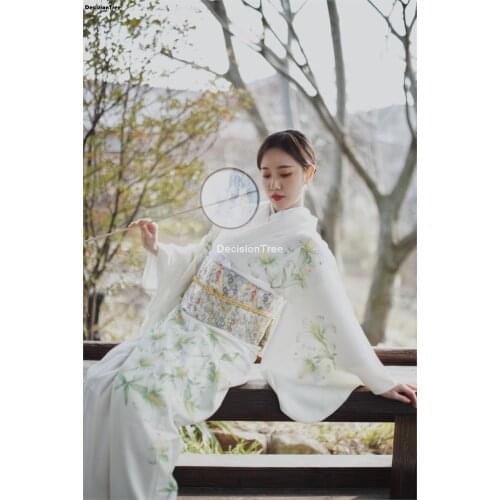 2021 national women robe bathrobe with obi vintage japanese kimono geisha yukata haori ladies cosplay costume
