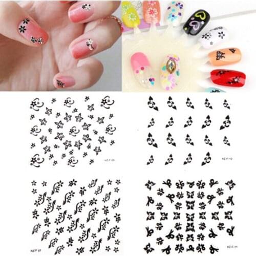 30pcs/Sets Black Flowers 3D Nail Art Sticker Decal DIY Watermark Full Sticker Plaid Nail Stickers Simple Different Flowers Nail
