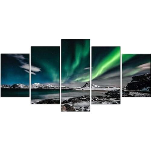 No Framed Northern Lights Coastal 5 Pcs Canvas Picture Canvas Print Wall Art Painting Wall Decor for Living Room