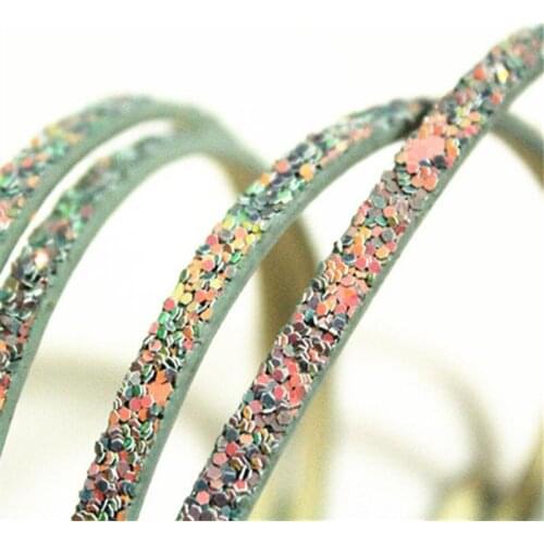 5x2mm Green AB Glitter Flat Leather Cord,1pcs Bracelet Cord, 1pcs(1.25yards)