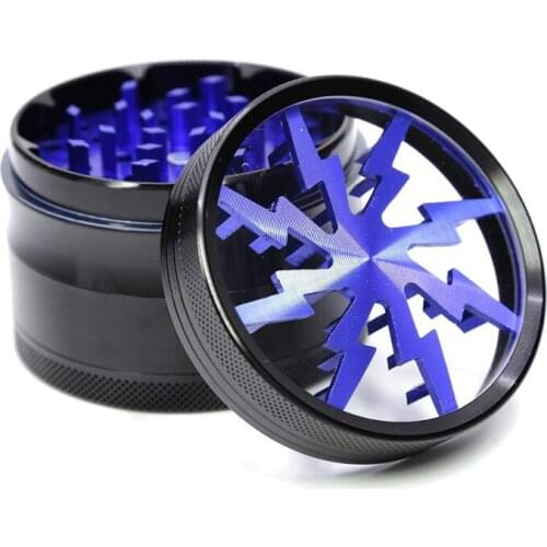 Aluminum Lightning Pattern Clear Top 4 Layers Smoking Grinders Tobacco Cigarette Quality Grinder