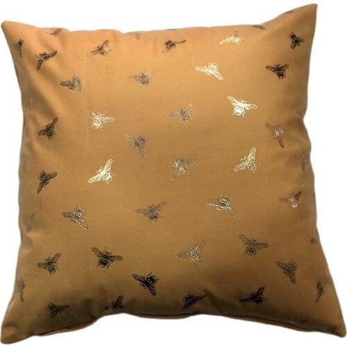 Shiny Modern Yellow Super Soft Foil Printing Square Decorative Velvet Throw Cute Lovely Bee Cushion Case Pillowcase