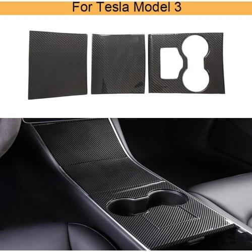 Dry Carbon Car Central Control Panel Cover Trim for Tesla Model 3 2017 - 2019 Interior Central Control Trim Patch 3pcs/set