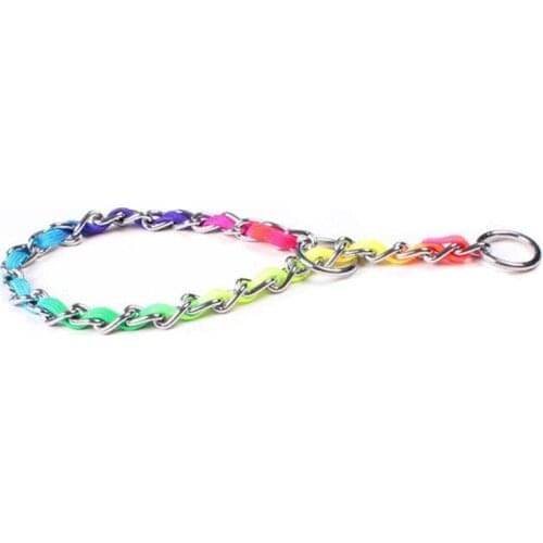 8PCS / LOT Seven Rainbow Snake Chain Collar Training Dog Chain P Chain Pet Iron Ring Metal Traction Rope