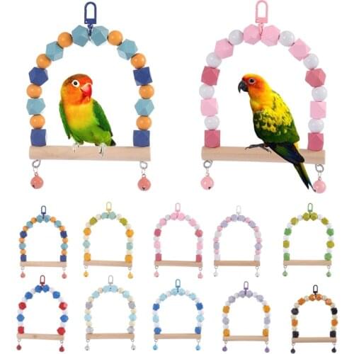Wooden Bird Swing Toys Parrot Chewing Hanging Perch with Bells Pet Birds Cage Toy for Small Parakeet Lovebird Cockatiel
