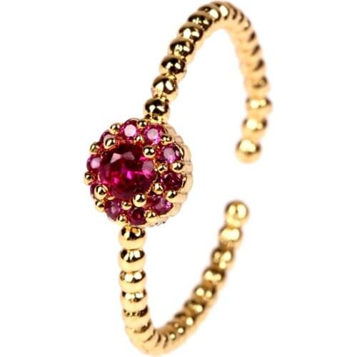 EYIKA Sparkling Flower Beads Stackable Open Ring Micro Pave Mix Color Zircon for Women Fashion Desgin Gold Finger Jewelry Gift