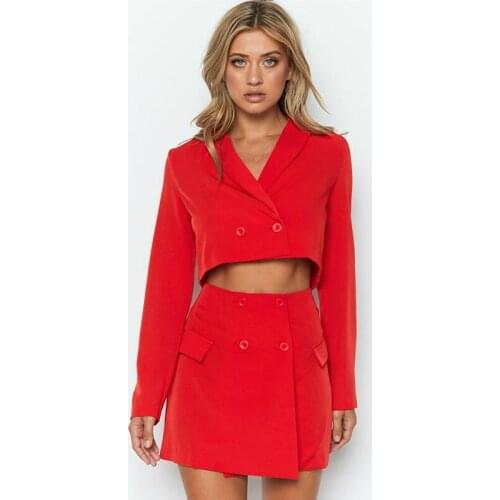 Girl Two Piece Outfits Red Long Sleeve Suit Skirt Two-piece Suit Female Short Sexy Skirt Set Cute 2 Piece Set Women Office Wear