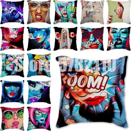 Colorful Elegant Girl Cushion Cover Cartoon Linen Pillow Cover Home Chair Sofa Car Decorative Pillowcases 45x45cm short plush