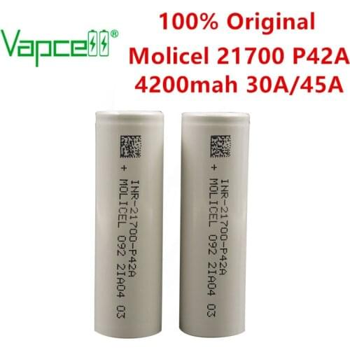 Free shipping vapcell original li ion battery molicel rechargeable 21700 4200mah 30A / 45A P42A cell batteries for flashlight