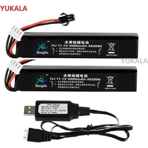 YUKALA 11.1V 2000mAh 30c Li-ion battery with charger for Electric Toys water bullet Gun 11.1 v 2000 mah
