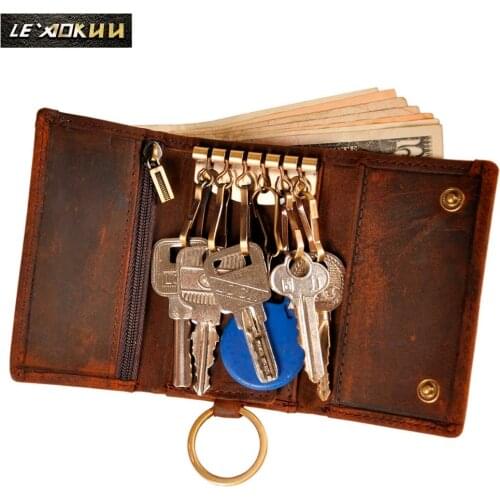 Original Leather Men Fashion Multifunction Coin Wallet Car Remote Case Key Ring Case Holder Chain Designer Key Package Bag 230