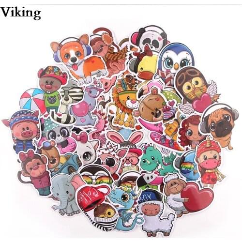 10sets/lot Cartoon Animal Stickers 40Pcs/set Lion Monkey Elephant Stickers Home Decaoration Cute Luggage Stickers Decals G0727