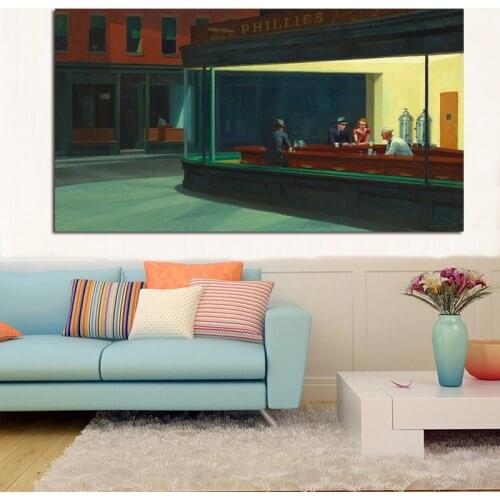 Wall Art Painting Wall Canvas Art Poster and Print Wall Art Nighthawk by Edward Hopper Picture for Living Room Home Decor