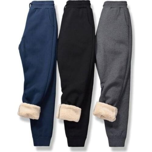 Obrix Male Warm Sweatpants Mid Waist Drawstring Casual Style Streetwear Pants Gentlemens Trousers