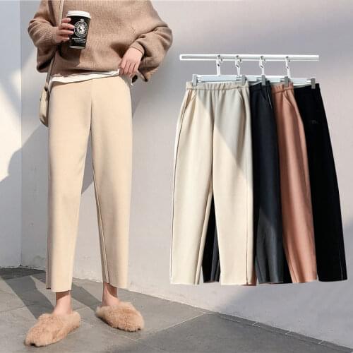 Autumn Winter Wool Pants for Women Harem Pants Casual Elastic Waist Solid Color Apricot Korean Style Womens Trousers