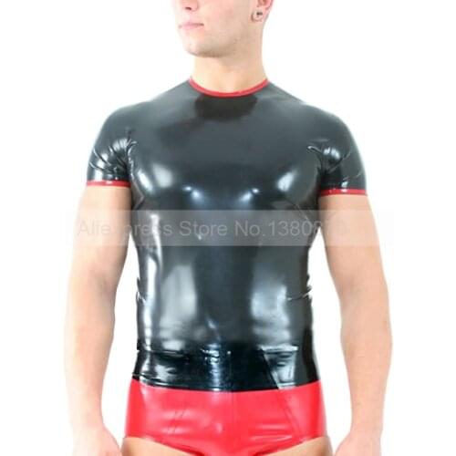 Casual Natural Latex Men T-shirt Fashion Rubber Tights Tee Top Costumes S-LSM046