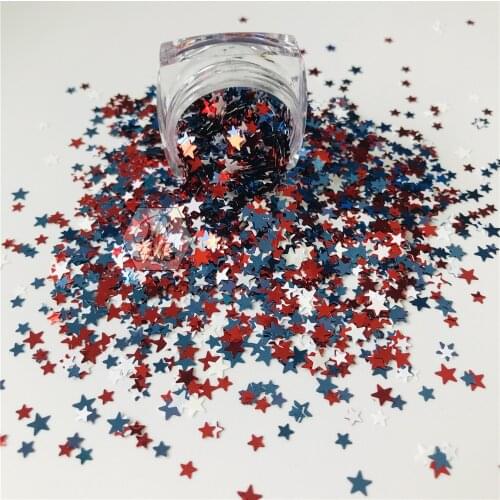 PrettyG 1 Box Color US-American Flag Star Mixes Shape Nails Glitter Nails Art Decoration Body Glitter Tattoo Makeup Accessories
