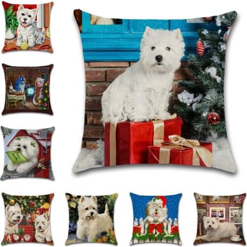 Merry Christmas Dog Pet Animal Gift pattern Linen Cushion cover Pillowcase decoration for home sofa chair kids girl Bedroom
