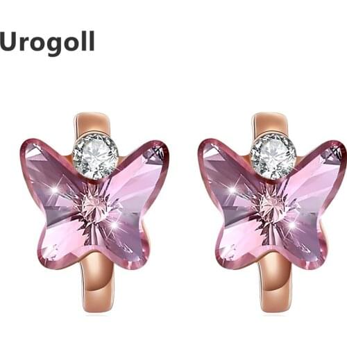 925 Sterling Silver Earrings European Style Jewelry Silver Ear Decorated Trendy Butterfly Crystal Clip Earrings Women Girls Gift