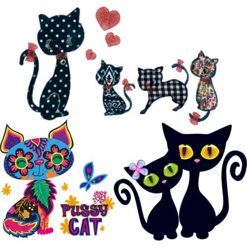 Lovely Cat Iron On Patches For Clothing Stripes Heat Transfer Patch Ironing Applications DIY Thermo Stickers Animal Applique
