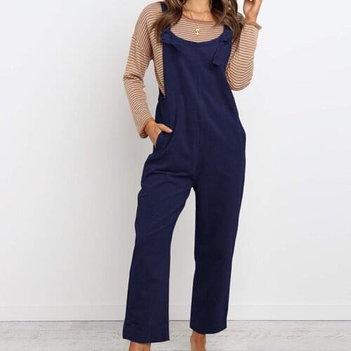 Women Spaghetti Strap Playsuit Dungarees Solid Femme Slim Fit Playsuit Trousers Overalls Ladies Sleeveless Corduroy Jumpsuit