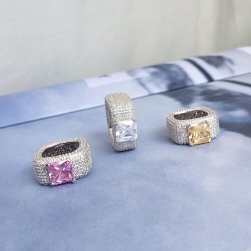 SLJELY Luxury 925 Sterling Silver Clear Pink Yellow Zircon Wide Square Finger Ring Micro Full CZ Stones Women Fashion Jewelry