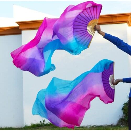 2016 High selling 100% Real Silk Veils 1 Pair handmade women Quality Silk Belly Dance Fan Dance turquoise purple rose 180*90 cm