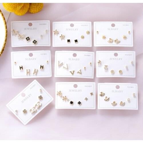 3Pairs/Set New Mini Needle Combination Set Temperament Female Stud Earrings Simple Delicate 18k Earrings