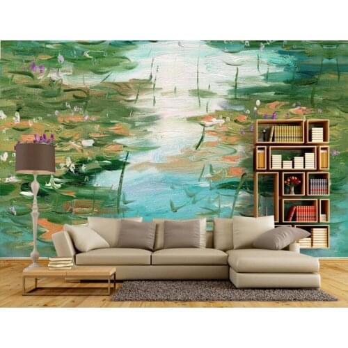 Custom 3d murals,Hand painted lotus oil painting papel de parede,hotel restaurant bar living room TV wall bedroom wallpaper